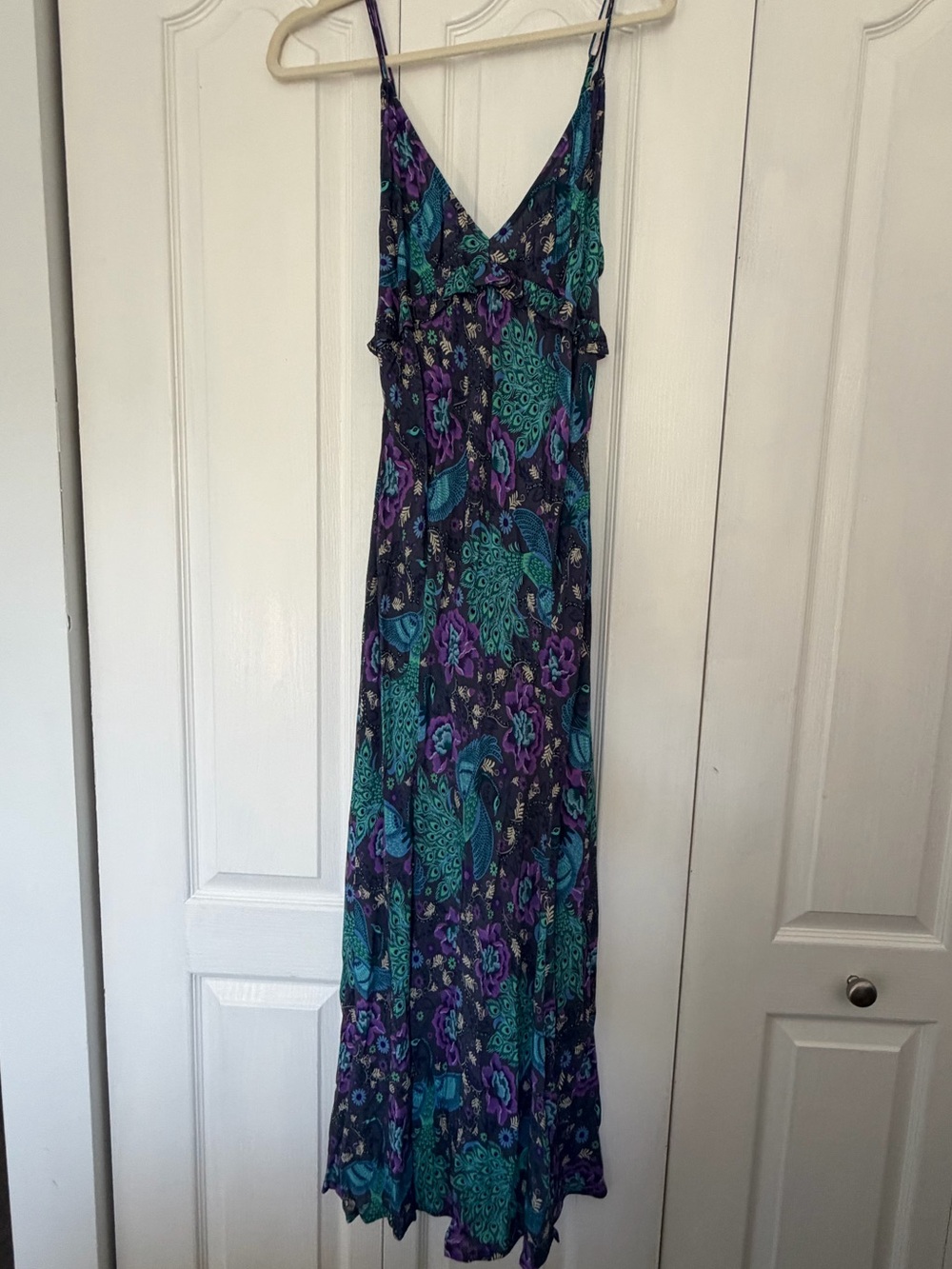 Free People Spell and the Gypsy Boheme Bias cut Teal & Purple Maxi Dress
